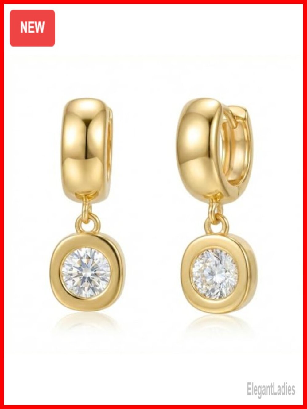 Gold Plated Chunky Hoop Dangle Earrings with Cubic Zirconia